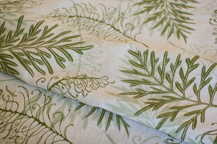 hand screen printed linen yardage – silky-oak design – australian made