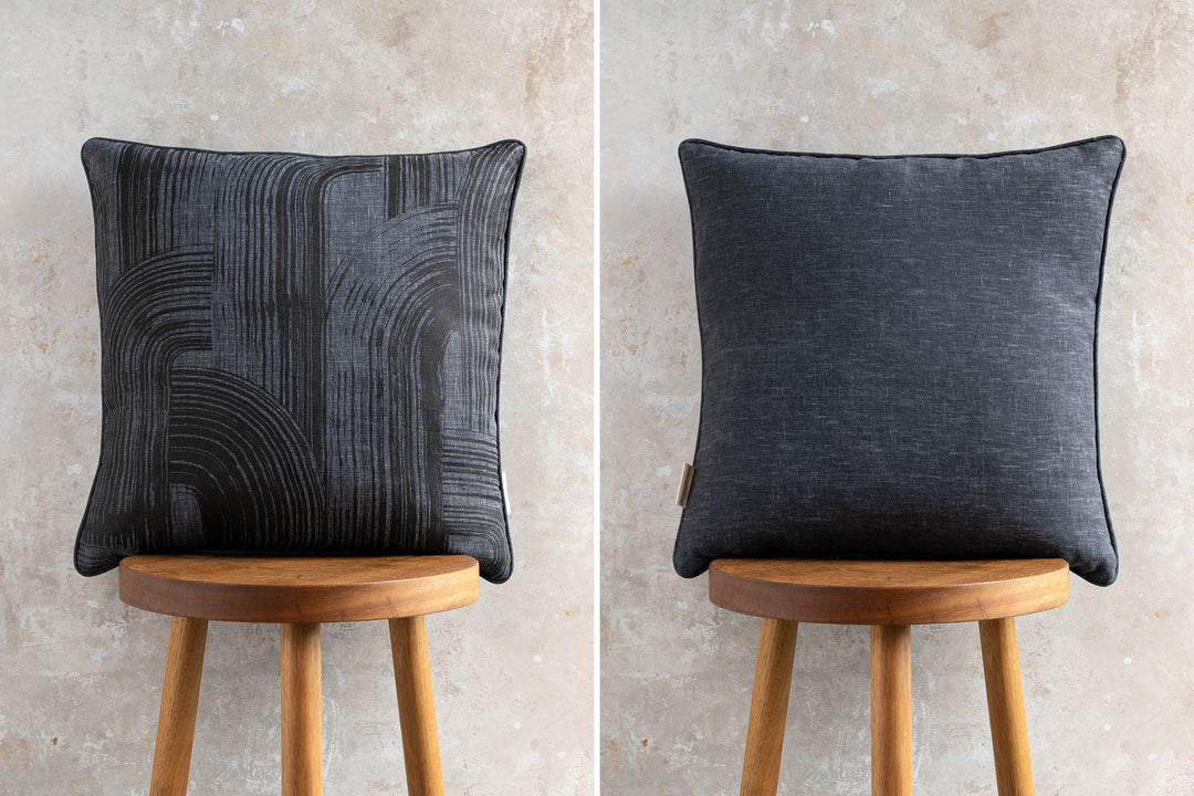 hand screen printed linen square cushion – brushstroke design – australian made